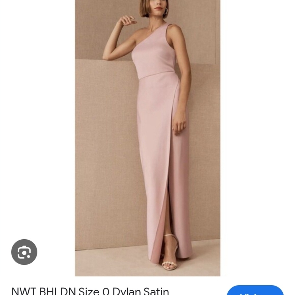 Size 6 light blush pink one shoulder satiny crepe formal w/ leg slit NWT  BHLDN